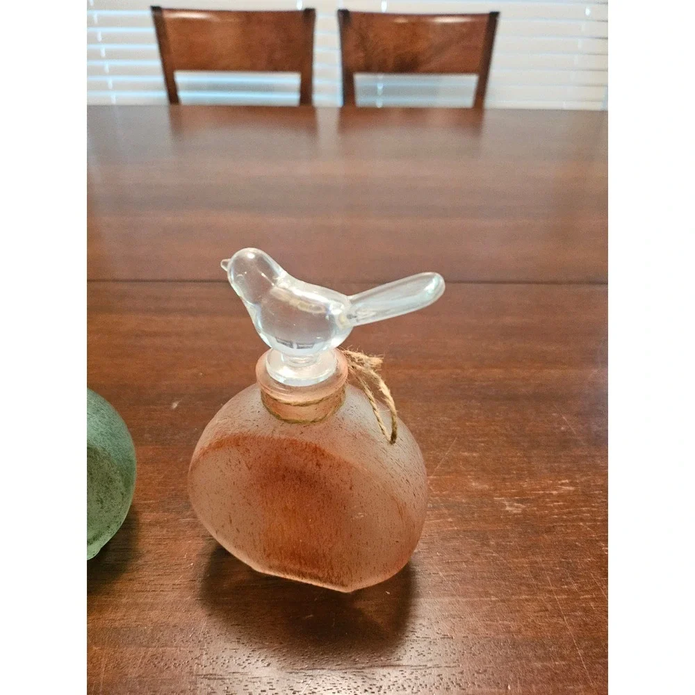 Glass Bird Decor Bottles Set of 2 Green Peach Frosted Decorative Vases